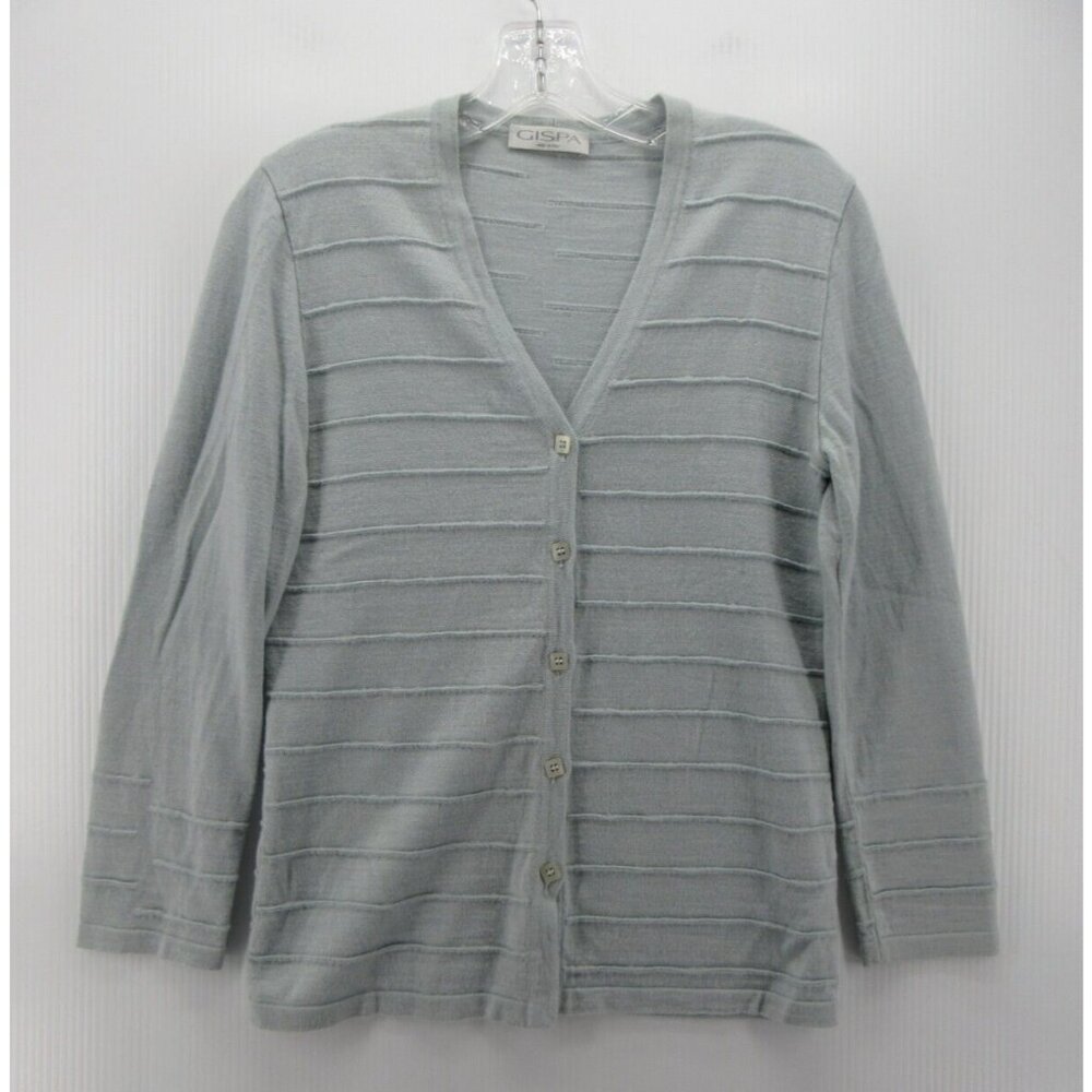 Gispa Sweater Small P Blue Wool Cardigan Button Up V- Neck Italy